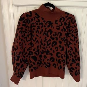 525 America animal print puff sleeve sweater